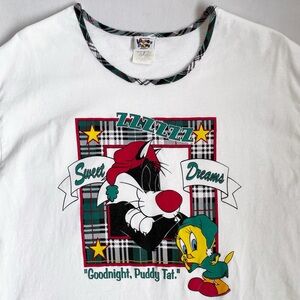 Looney Tunes Vintage 90s Tweety Goodnight Puddy Tat Graphic Tee Novelty